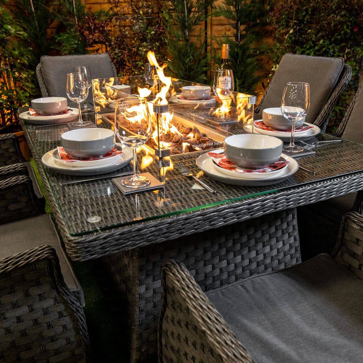 Serena Paris Rectangular 6 Seater Rattan Garden Furniture with Fire Pit