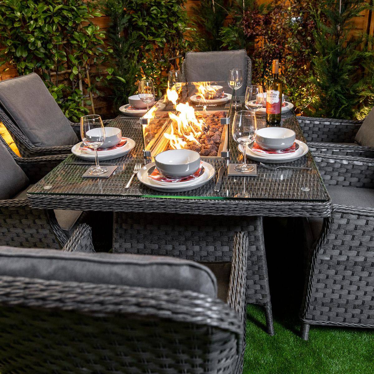Serena Paris Rectangular 6 Seater Dining Table with Fire Pit