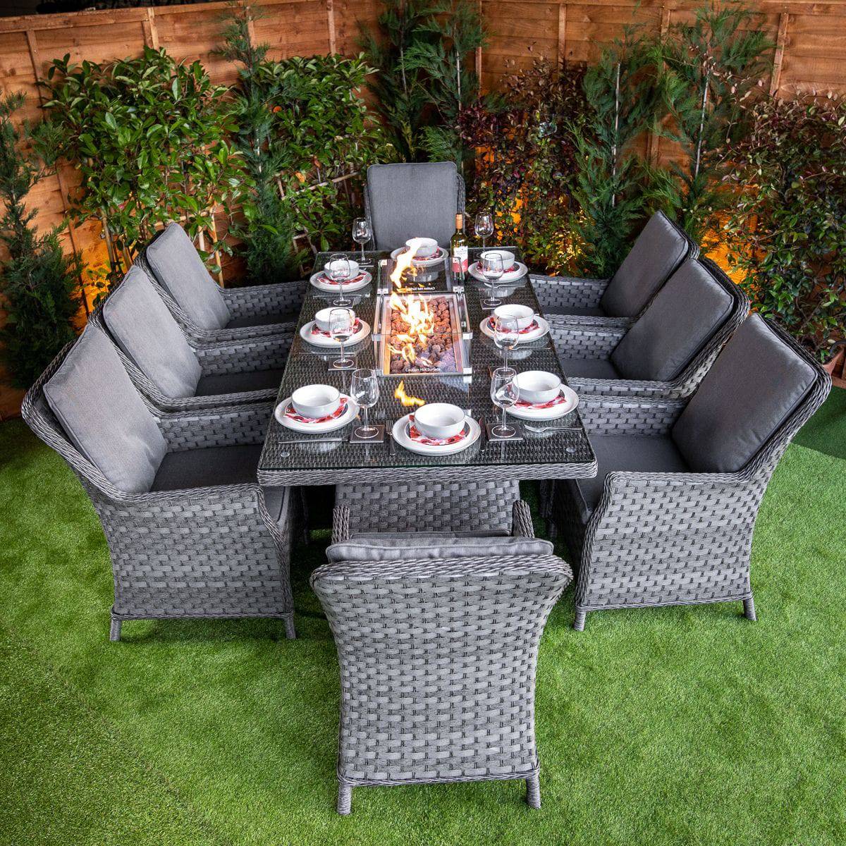 Serena Paris Rectangular 8 Seater Garden Furniture with Fire Pit