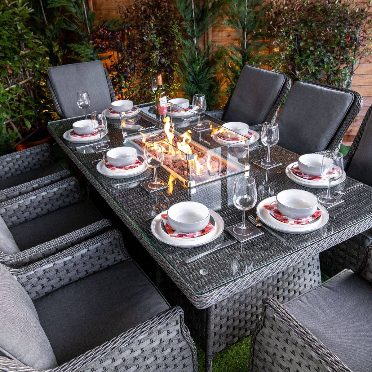 Serena Paris Rectangular 8 Seater Garden Furniture with Fire Pit