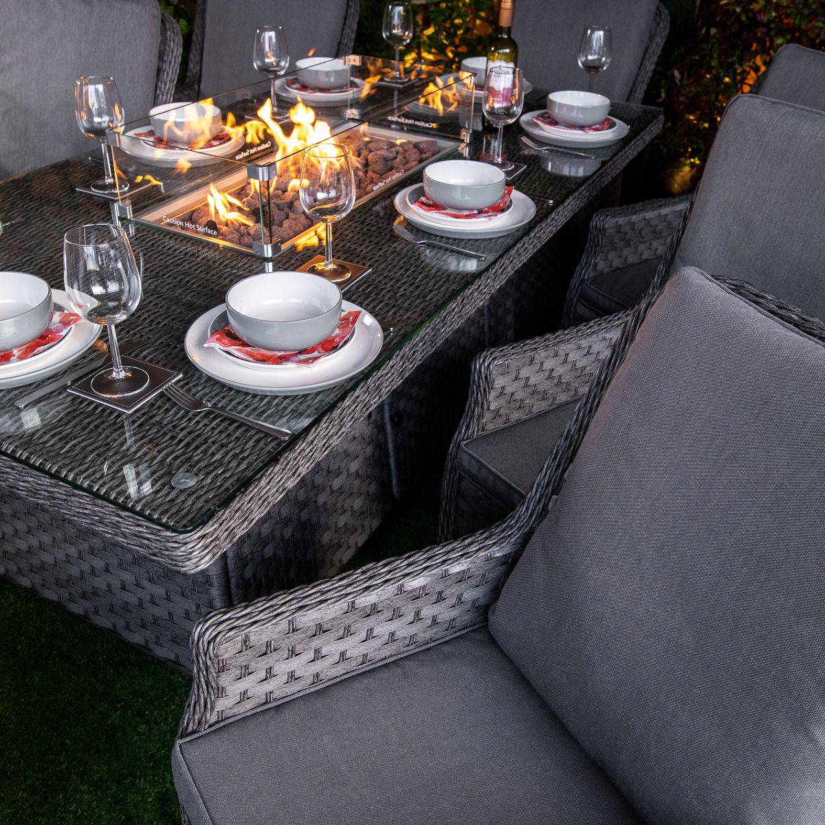 Serena Paris Rectangular 8 Seater Garden Furniture with Fire Pit