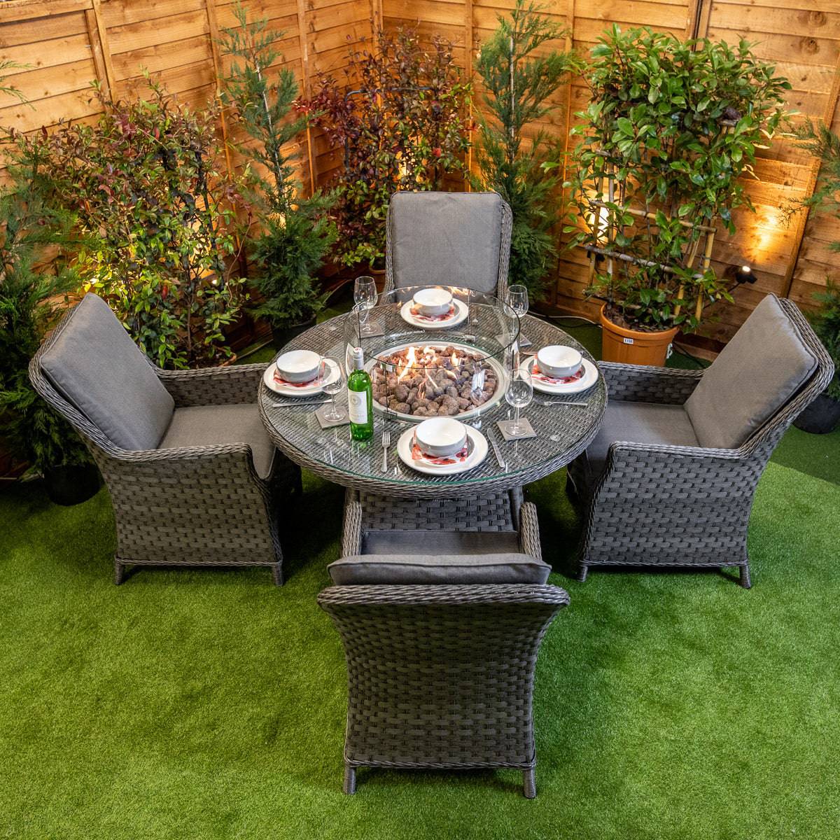 Serena Paris Round 4 Seater Fire Pit Set -Rattan Garden Furniture Essex