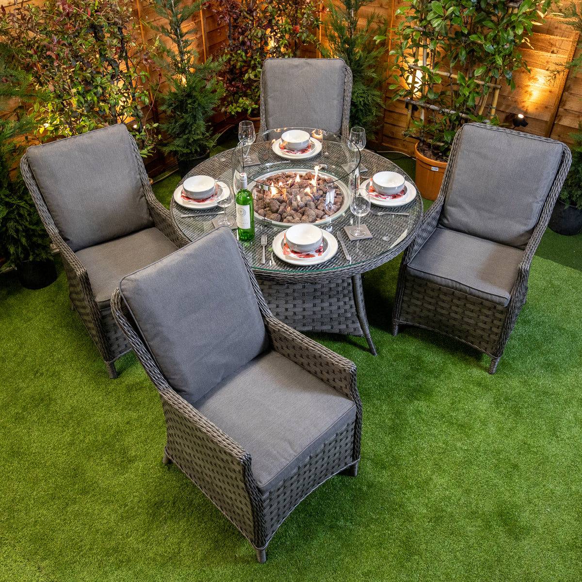 Serena Paris Round 4 Seater Fire Pit Table -Rattan Garden Furniture