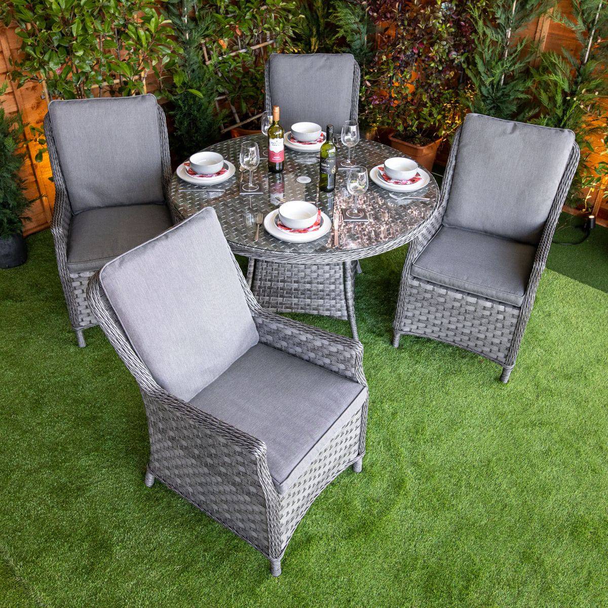 Serena Paris Round Rattan 4 Seater Dining Set