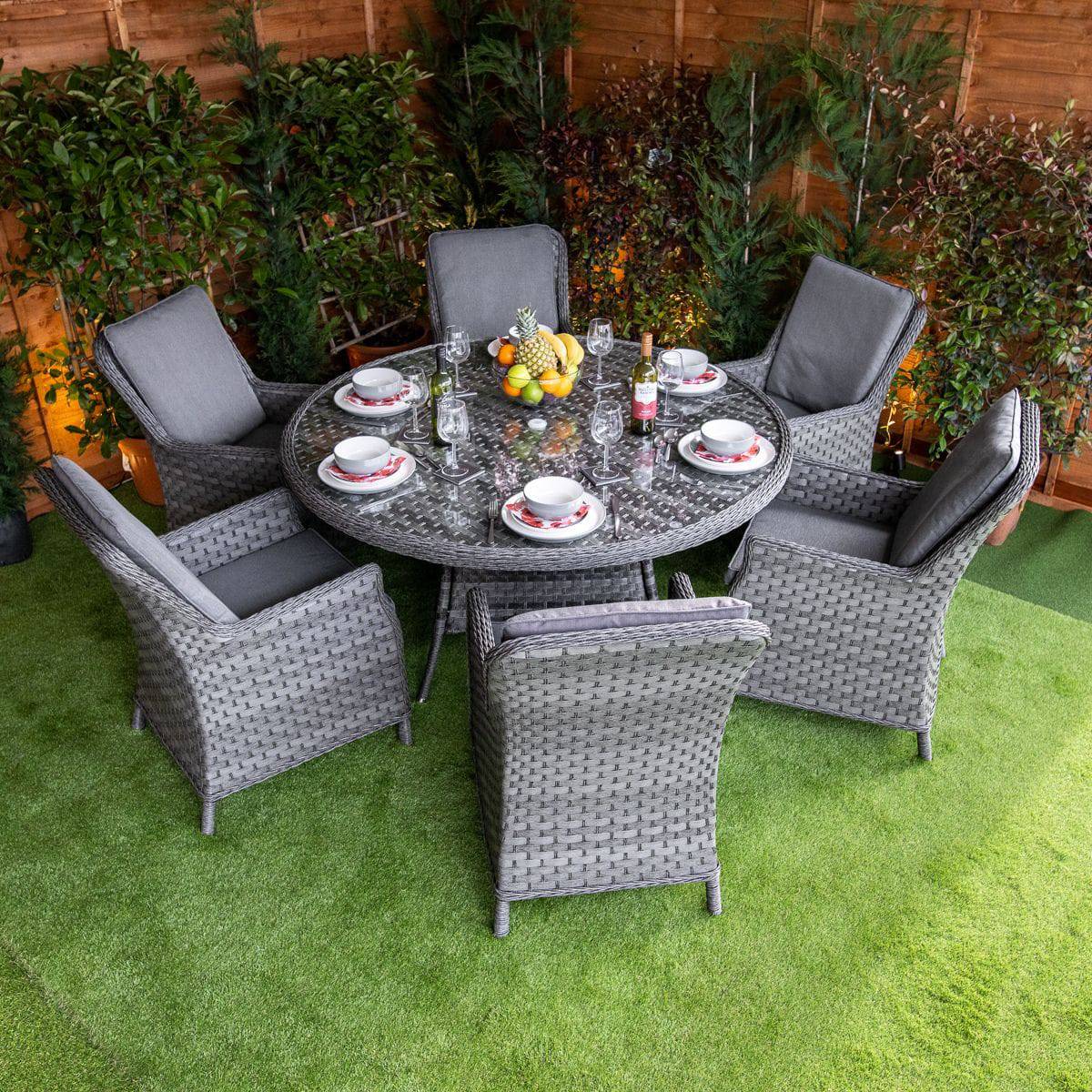 Serena Rattan Paris Round 6 Seater Dining Table Set