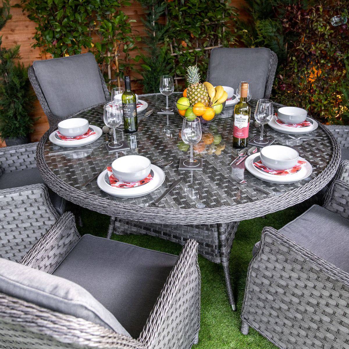 Serena Rattan Paris Round 6 Seater Dining Table Set