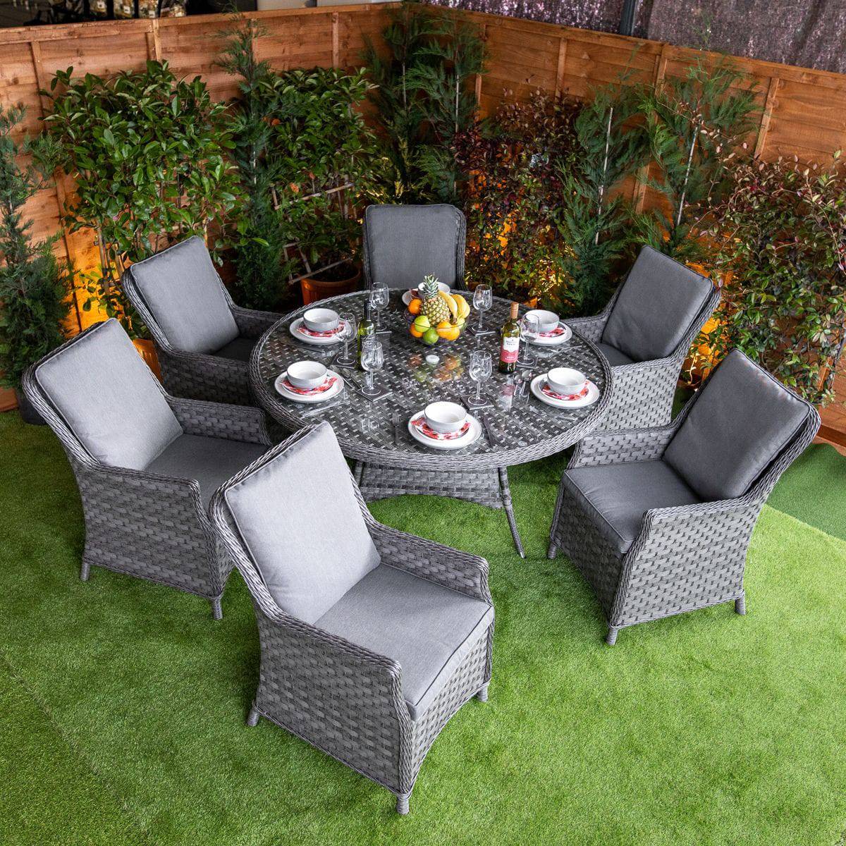 Serena Rattan Paris Round 6 Seater Dining Table Set