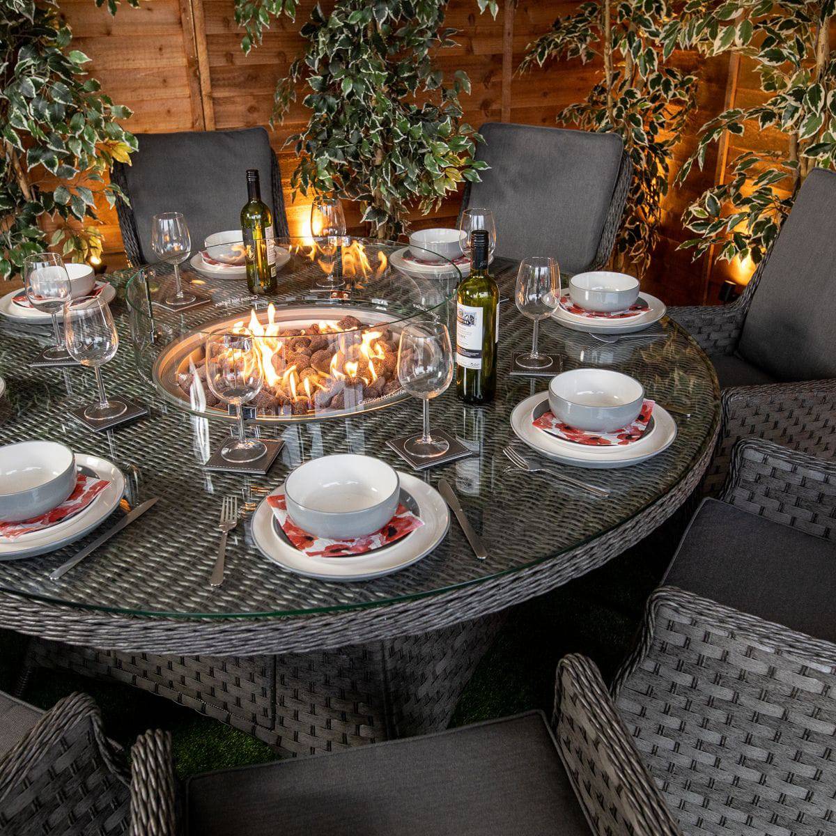 Serena Paris Round 8 Seater Fire Pit Dining Table Set