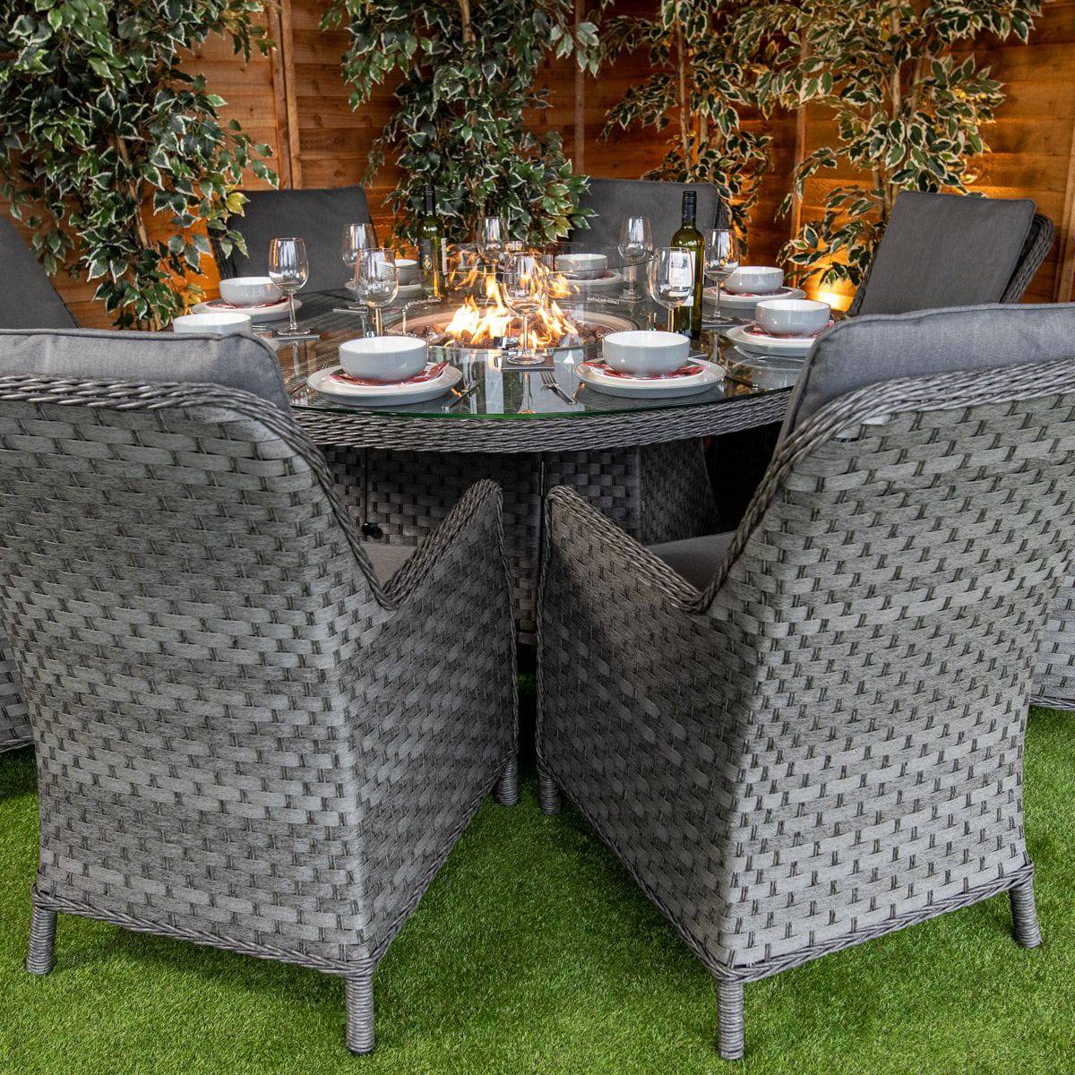 Serena Paris Round 8 Seater Rattan Garden Furniture with Fire Pit