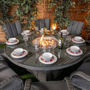 Serena Tokyo 8 Seater Fire Pit Dining Table Set - Rattan Garden Furniture