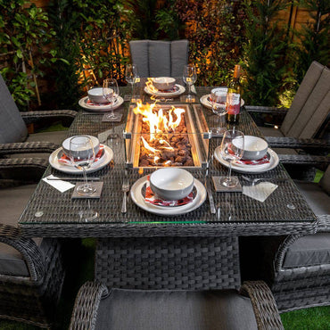 Serena Rattan Tokyo Rectangular 6 Seat Fire Pit Dining Set