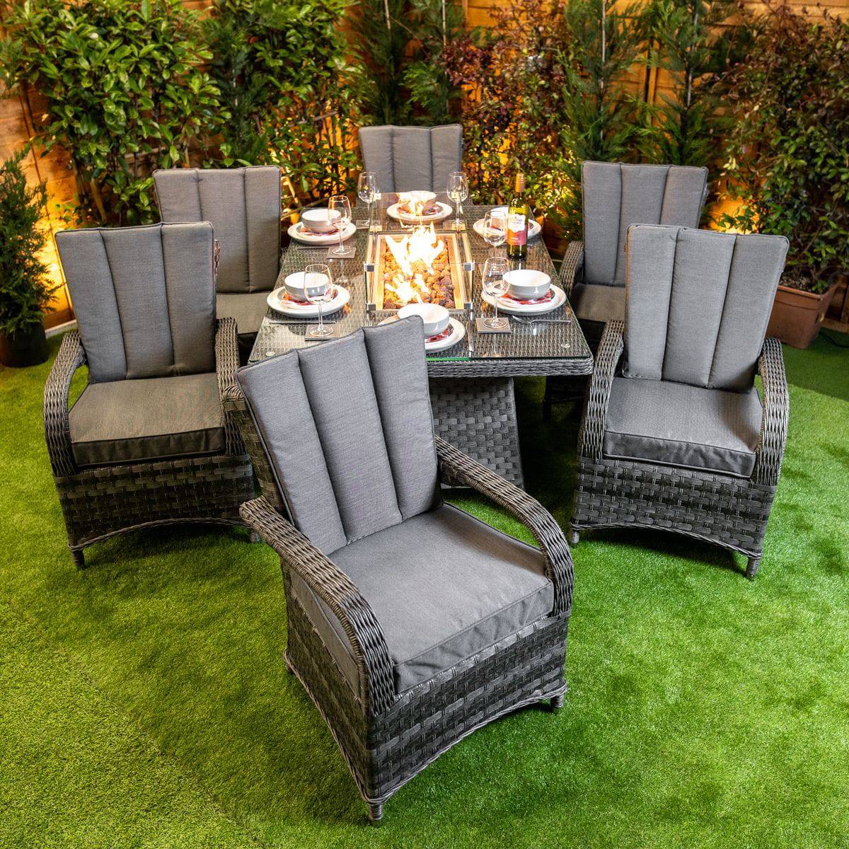 Serena Tokyo Rectangular 6 Seat Fire Pit Dining Set