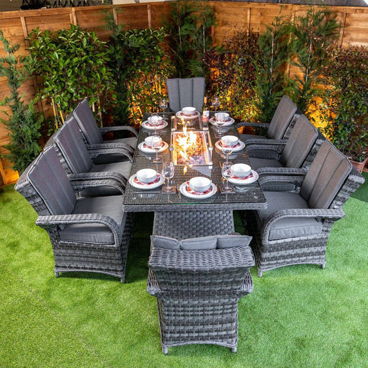 Serena Rattan Tokyo Rectangular 8 Seat Fire Pit Dining Set