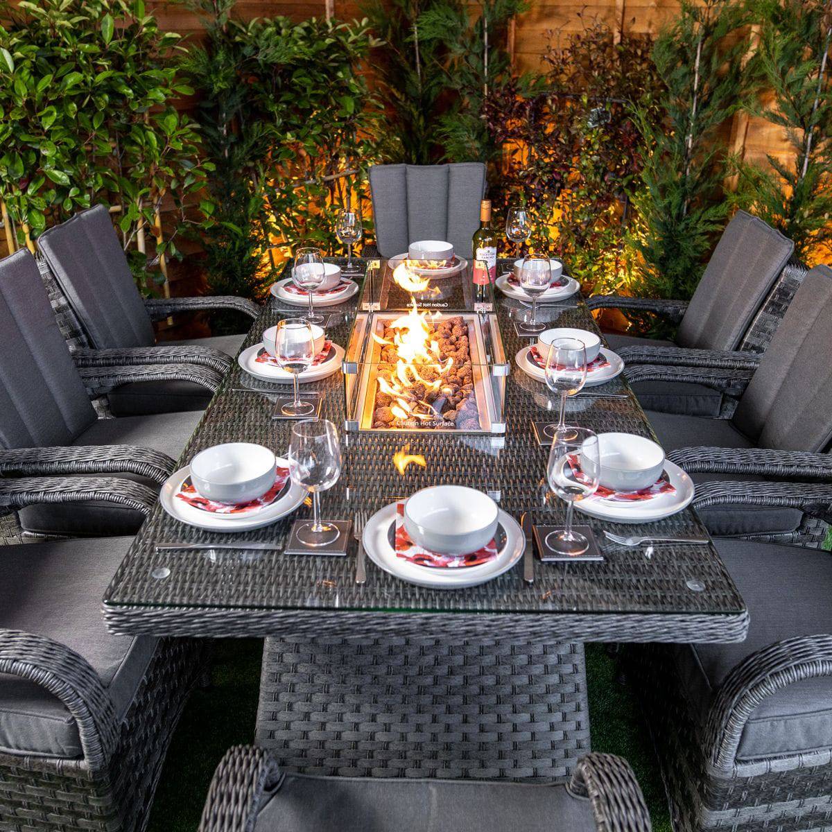 Serena Tokyo Rectangular 8 Seat Fire Pit Dining Set