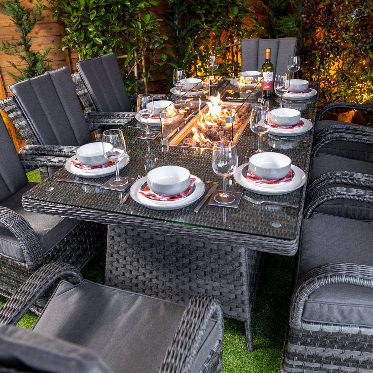 Serena Tokyo Rectangular 8 Seat Fire Pit Dining Set