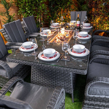 Serena Rattan Tokyo Rectangular 8 Seat Fire Pit Dining Set