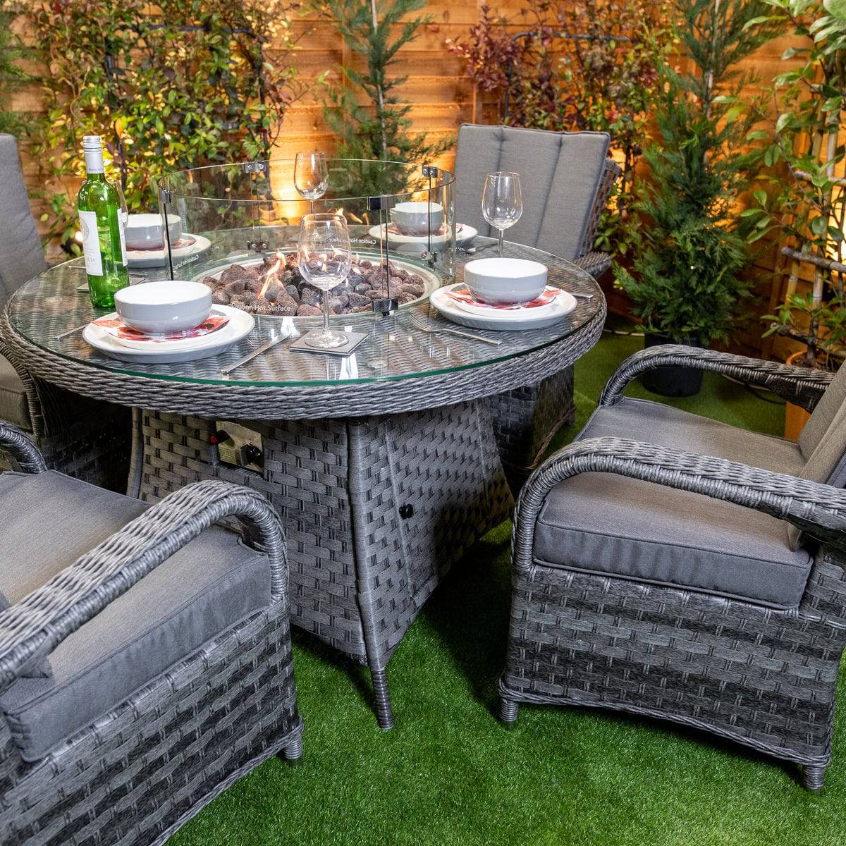 Serena Tokyo Round 4 Seater Fire Pit Dining Table Set