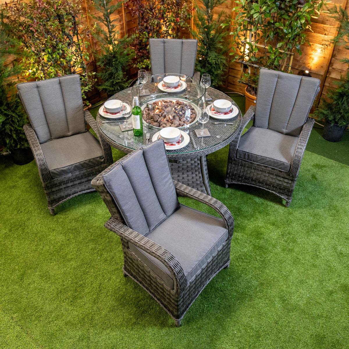 Serena Tokyo Round 4 Seater Outdoor Dining Set with Fire Pit