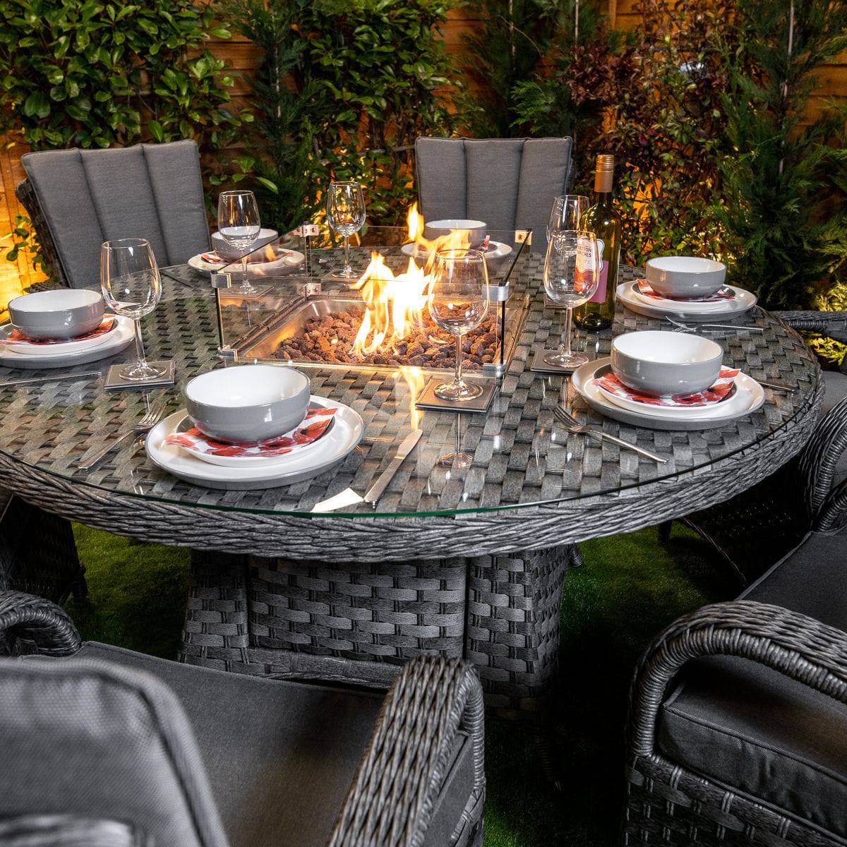 Serena Tokyo Round 6 Seater Rattan Garden Furniture with Fire Pit