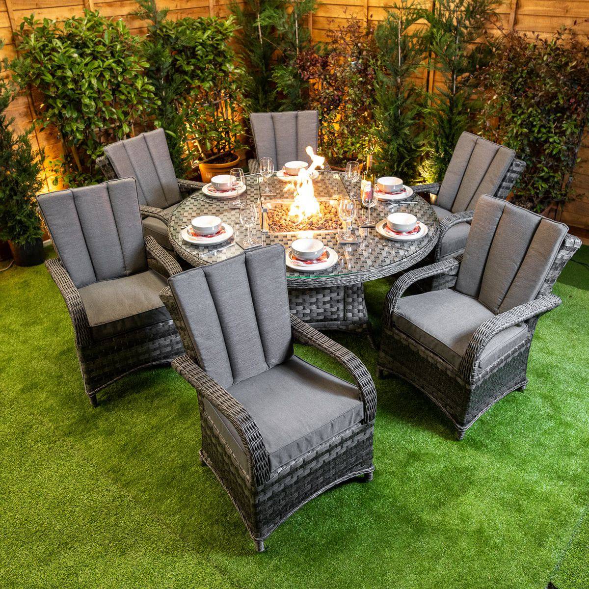 Serena Tokyo Round 6 Seater Fire Pit Outdoor Rattan Dining Set
