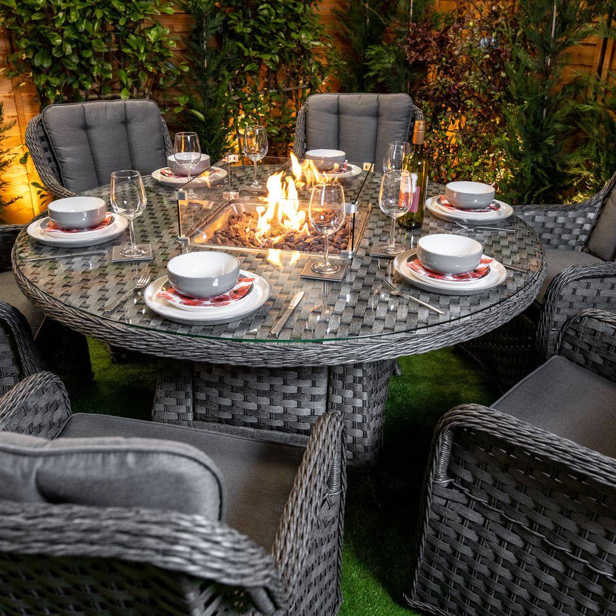 Serena Vienna Round 6 Seater Garden Furniture with Fire Pit