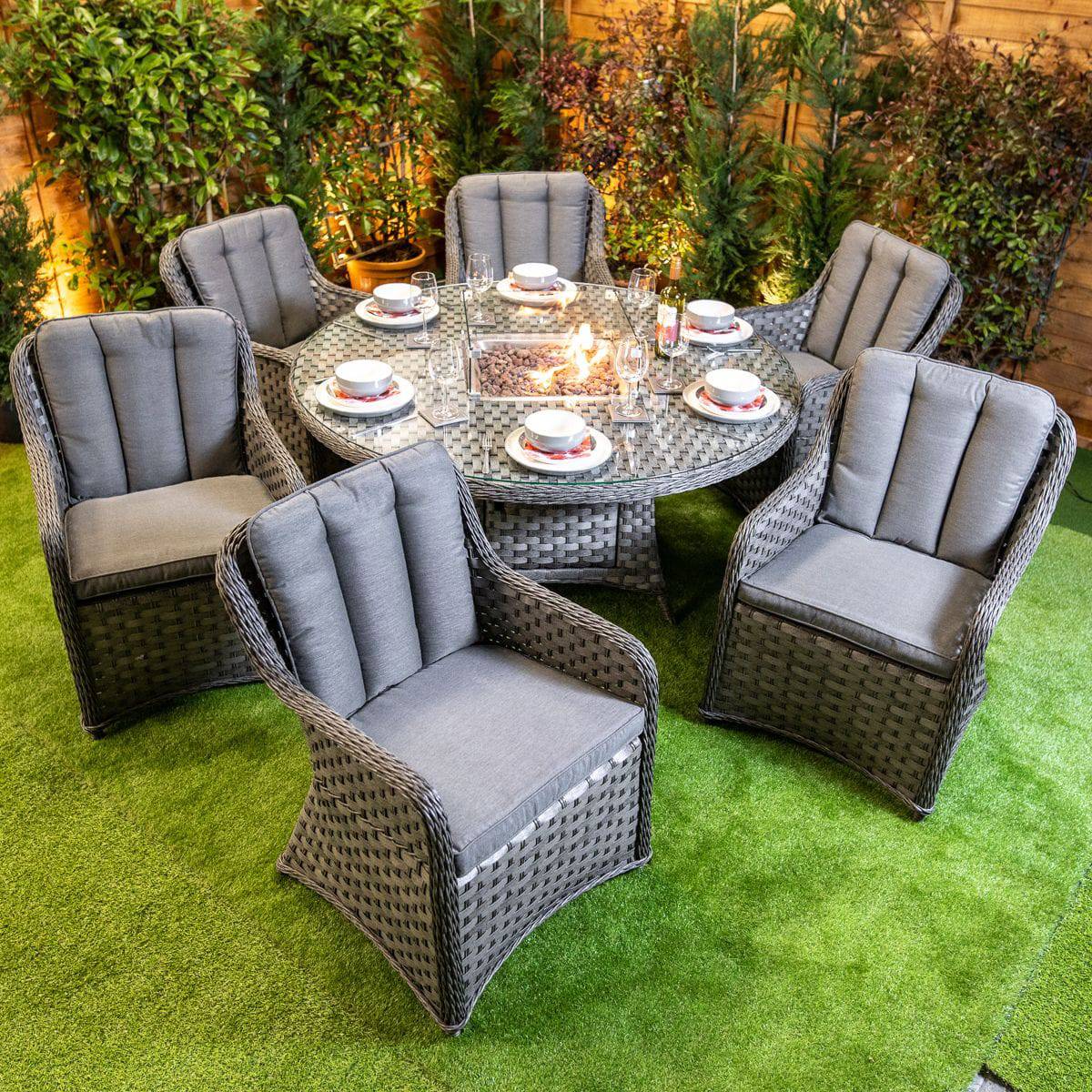 Serena Vienna 6 Seater Round Fire Pit Dining Table Set
