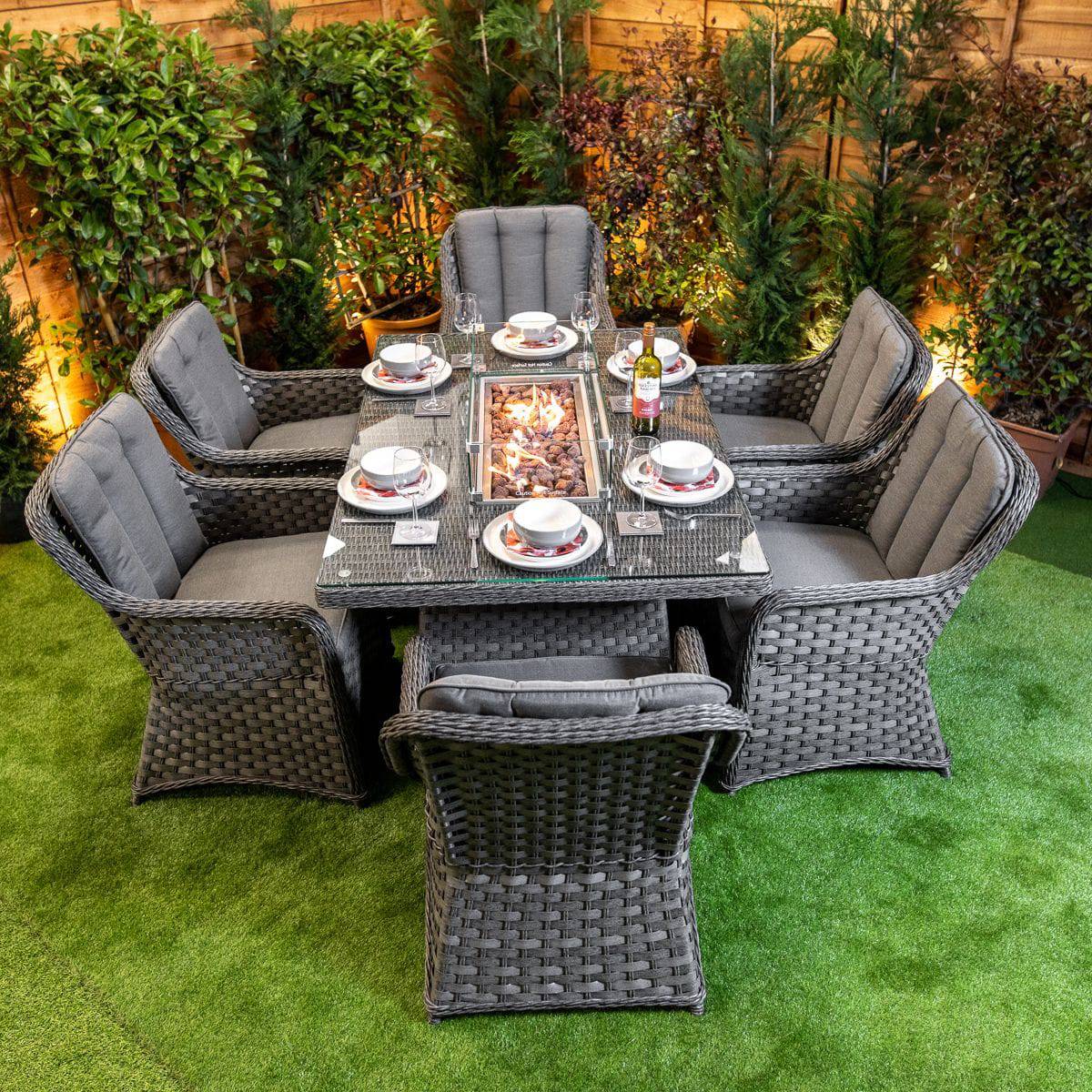 Serena Vienna Rectangular 6 Seater Fire Pit Set - Rattan Garden Furniture Essex