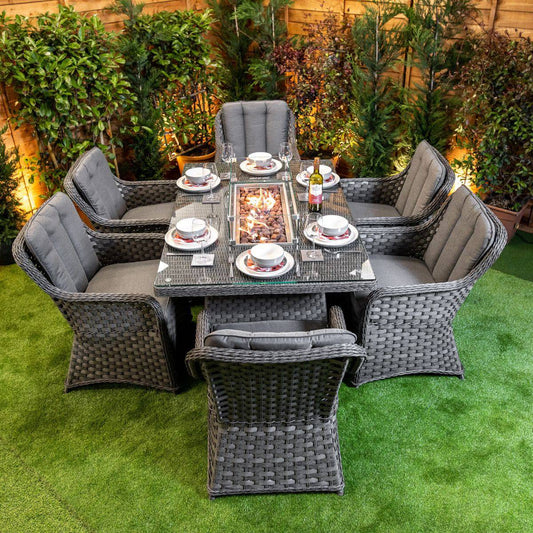 Serena Vienna Rectangular 6 Seater Fire Pit Set - Rattan Garden Furniture Essex