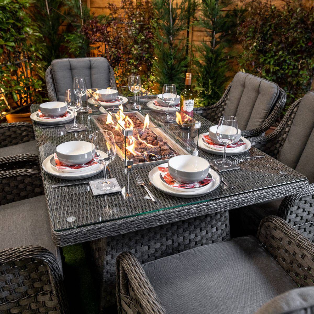 Serena Vienna Rectangular 6 Seater Fire Pit Rattan Dining Set