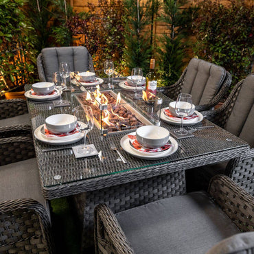 Serena Vienna Rectangular 6 Seater Fire Pit Rattan Dining Set