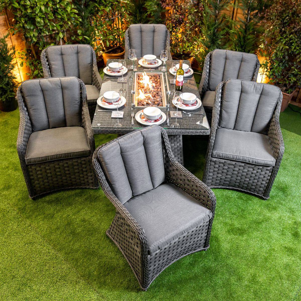 Serena Vienna Rectangular 6 Seater Garden Furniture with Fire Pit