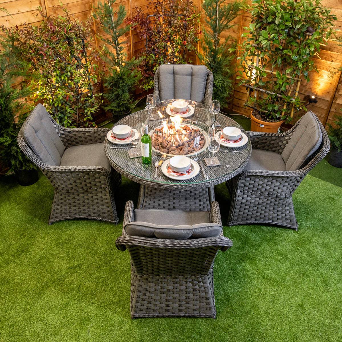 Serena Vienna Round 4 Seater Fire Pit Set - Rattan Garden Furniture Essex