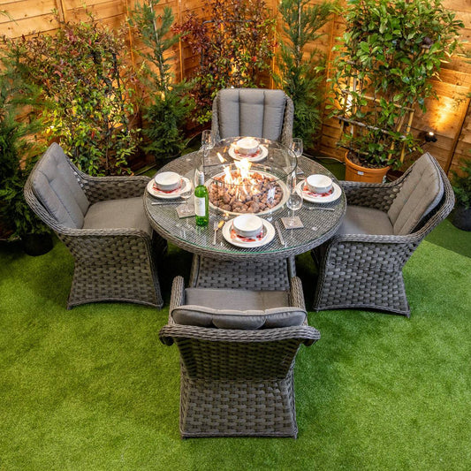 Serena Vienna Round 4 Seater Fire Pit Set - Rattan Garden Furniture Essex