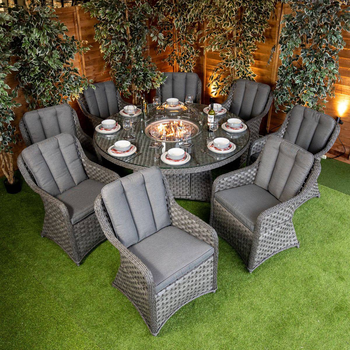 Serena Vienna Round 8 Seater Fire Pit Table - Rattan Garden Furniture