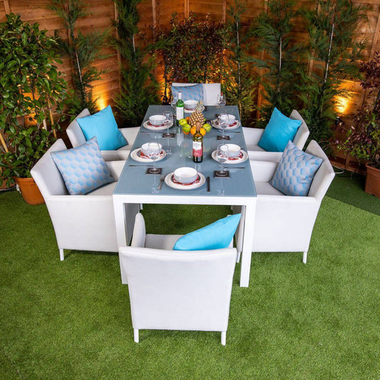 Sunbrella 6 Seat Rectangle Dining Set - White