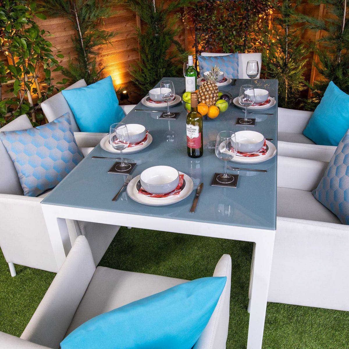 Sunbrella 6 Seat Rectangle Dining Set - White