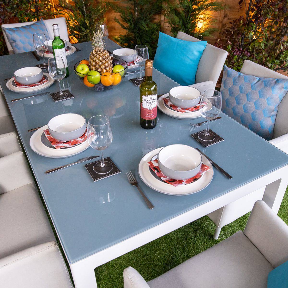 Sunbrella 6 Seat Rectangle Dining Set - White