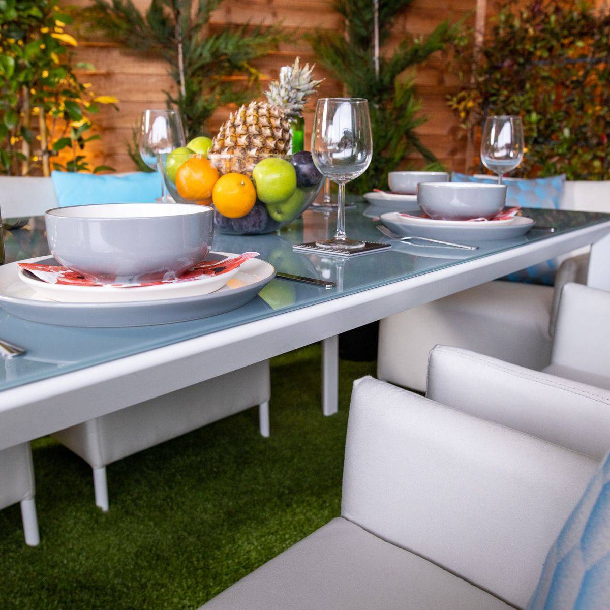 Sunbrella 6 Seat Rectangle Dining Set - White