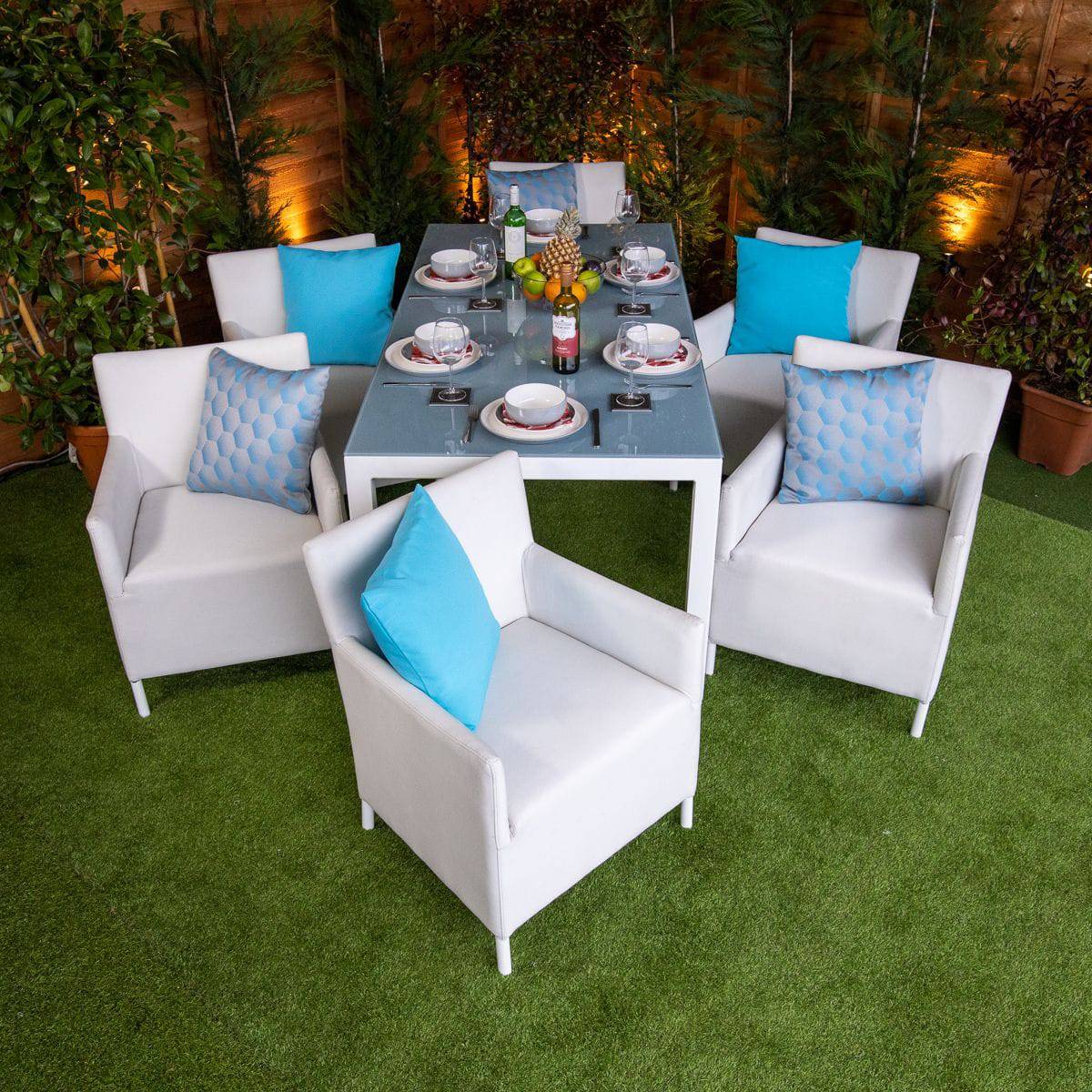 Sunbrella 6 Seat Rectangle Dining Set - White