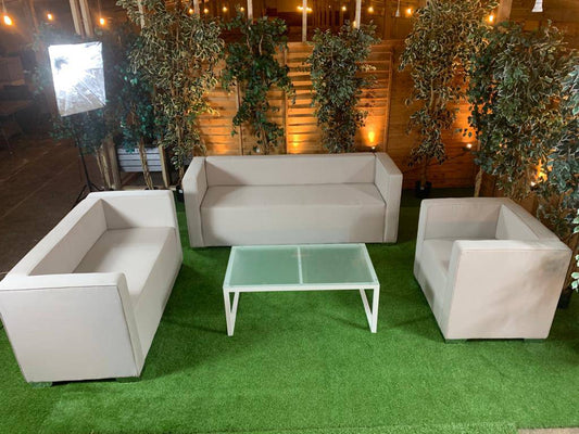 Sunbrella Beige 3 Seat 2 Seat Chair And Coffee Table