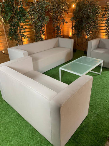 Sunbrella Beige 3 Seat 2 Seat Chair And Coffee Table