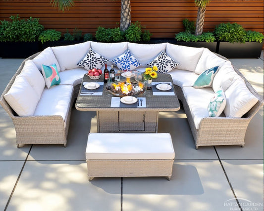 Champagne Curved Sofa Set with Fire Pit