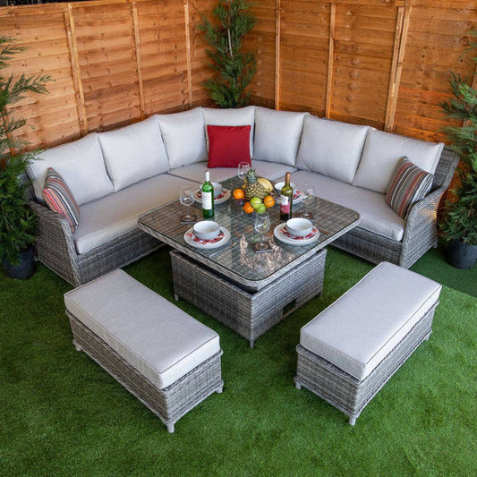 Style your Corner Dining Sets with a Rattan Rising Table | The Garden Furniture Hub