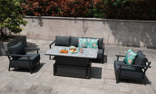 Complete view of the Aluminium 5 Seat Sofa Set with chairs and rising table