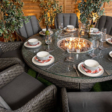 Serena Vienna Round 8 Seat Fire Pit Dining Set - Garden Furniture Hub Essex