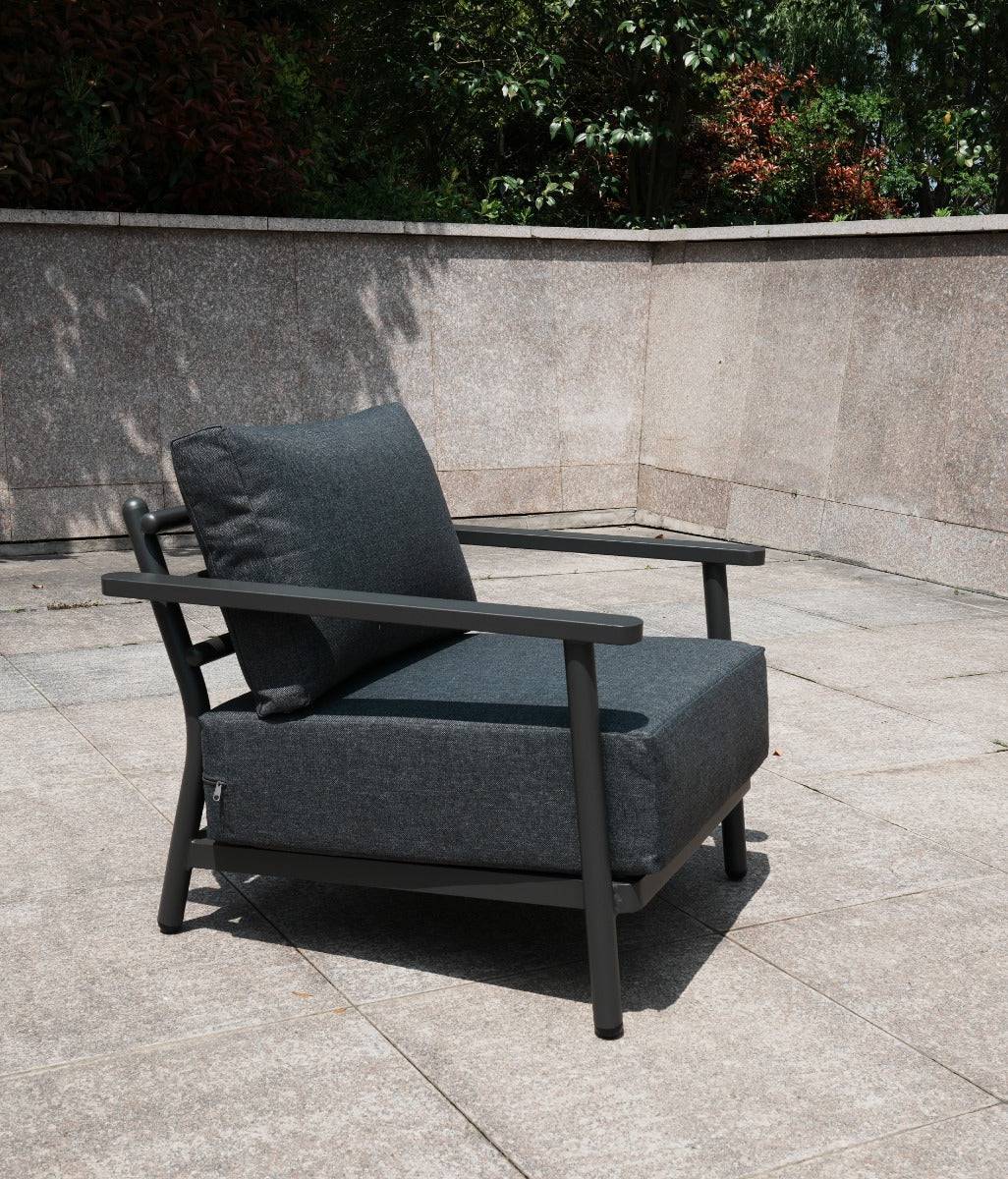 Side view of the Aluminium 2 Seat Sofa Set on a concrete patio