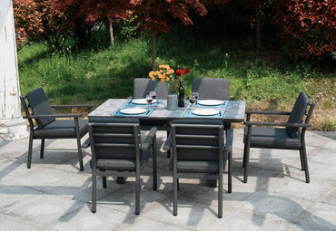 Aluminium 6 Seater Dining Table Set​ - Rattan Garden Furniture Essex