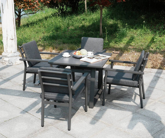 Four-chair aluminum dining set with grey tabletop - Rattan Garden Furniture Essex