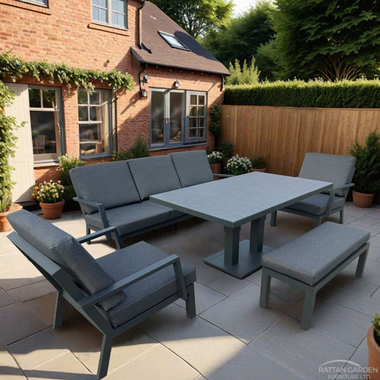Siena Aluminium 5 seat sofa set set with rising table