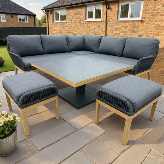 Rimini Aluminium & Rope (Teak Look) Corner Sofa Set